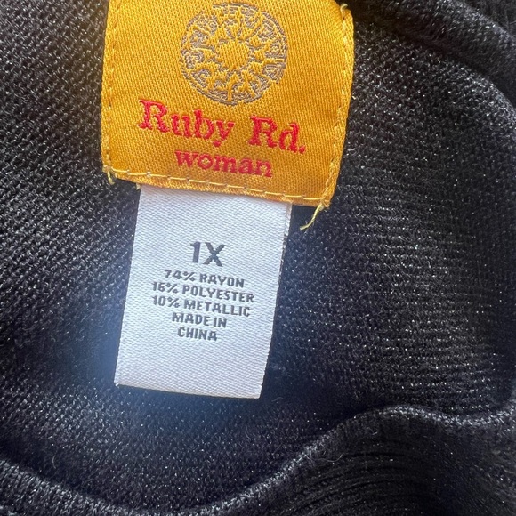 Ruby Rd Black Shimmer Sweater 3/4 Sleeve Asymmetrical Size 1X - Picture 4 of 4